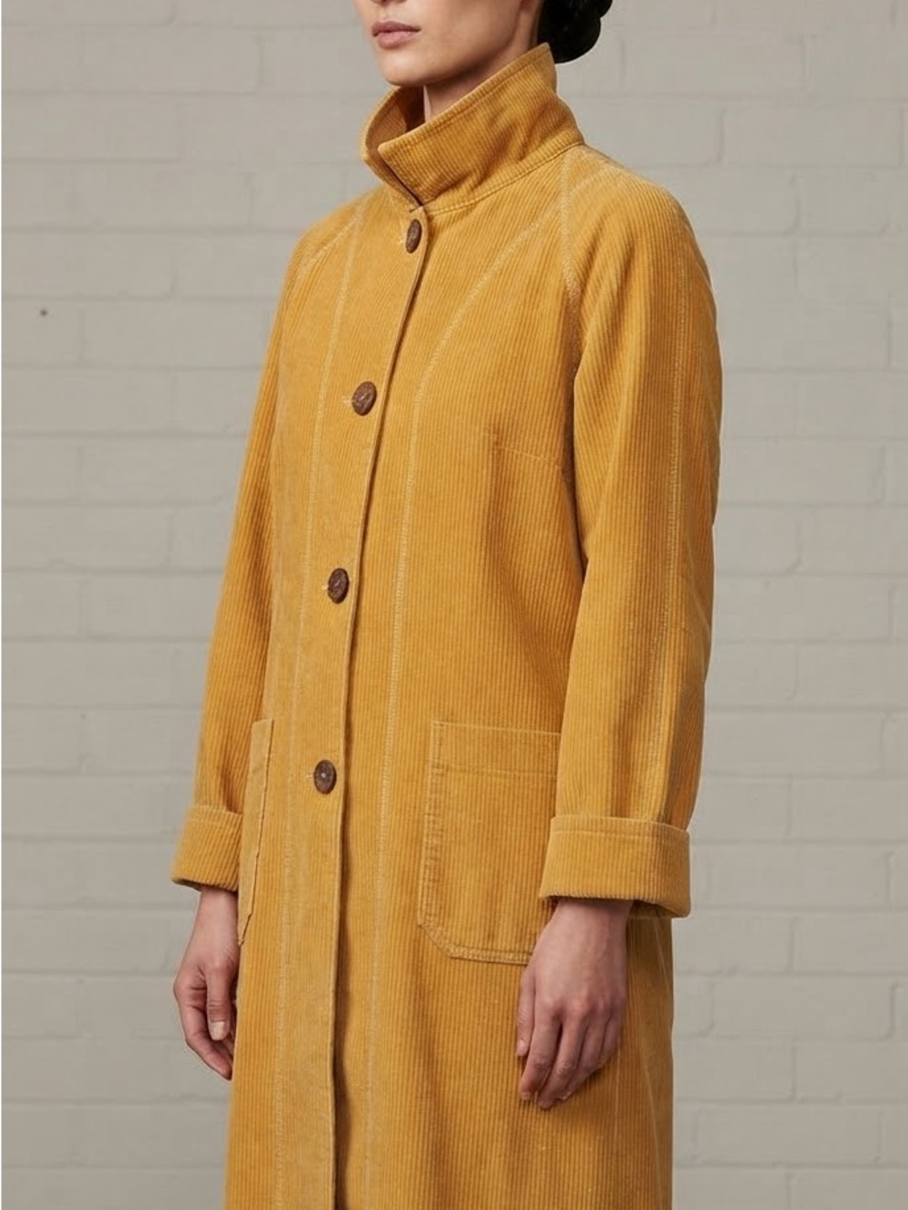 True Vintage| Retro Mustard Wide Corduroy 70s Loose Long Cuffed Trench Coat Sz L